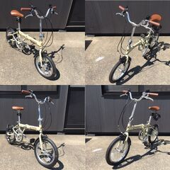 【美品・良品】 CAPTAIN STAG/キャプテンスタッグ　6段シフト　折りたたみ自転車　AL-FDB166　YG-1229　ラテ　16インチ　ワイヤーロック付の画像