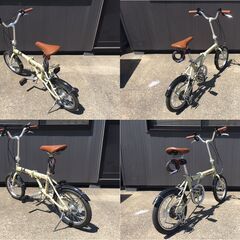 【美品・良品】 CAPTAIN STAG/キャプテンスタッグ　6段シフト　折りたたみ自転車　AL-FDB166　YG-1229　ラテ　16インチ　ワイヤーロック付の画像