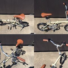 【美品・良品】 CAPTAIN STAG/キャプテンスタッグ　6段シフト　折りたたみ自転車　AL-FDB166　YG-1229　ラテ　16インチ　ワイヤーロック付の画像