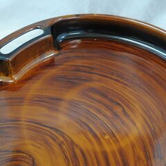  [1442]木製風　持ち手付きトレイ　丸盆　直径34cm　レトロの画像