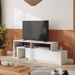 テレビ台 テレビボード ローボード 伸縮 角度自由 コーナー 左右レイアウト 42 32インチ 省スペース 引き出し 収納 耐荷重60kg 北欧 おしゃれ ホワイトの画像