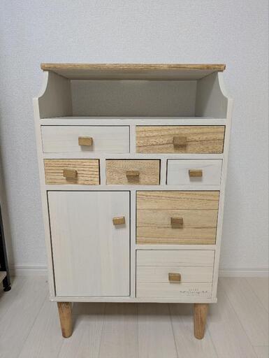 パイン材のファックス台　引き出し2段　中古品 多段引出しの鍵付きFAX台（幅70cm）【送料無料】 HH