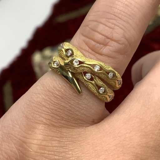 K18 デザインリング　蛇　5.5g ダイヤ0.2ct