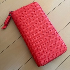 長財布　編み込み模様　レッドの画像