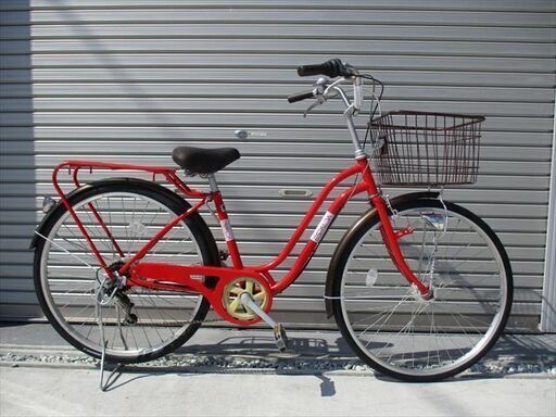 中古車　26インチ　LEDオートライト　6段変速　美品 E412☆限定特価☆ 中古自転車 【26インチ軽快車レッド6段LED