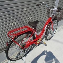 E412★限定特価★ 中古自転車 【26インチ　軽快車　レッド　6段　LEDオートライト 】の画像