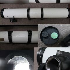 Vixen天体望遠鏡（口径8cm屈折、10cmニュートン反射）、木製三脚パーツ、アクセサリトレイの画像