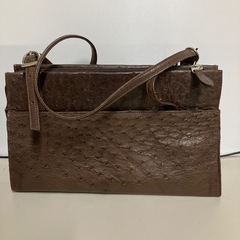 K2508-067 オーストリッチ バッグ ブラウン 中古美品の画像