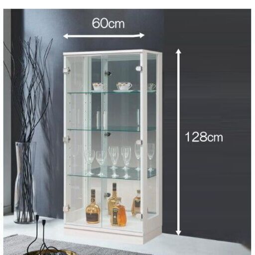 コレクションケース コレクションボード  ハイタイプ ホワイト 収納 幅60 奥行35 高さ128cm 展示ケース ガラス棚 背面ミラー フィギュア 完成品 木製 木目調 収納家具 ガラスケース