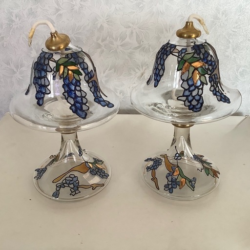 未使用　オイルランプ　ティファニー風　ステンドグラス風　ランプ　ガラス製　葡萄柄