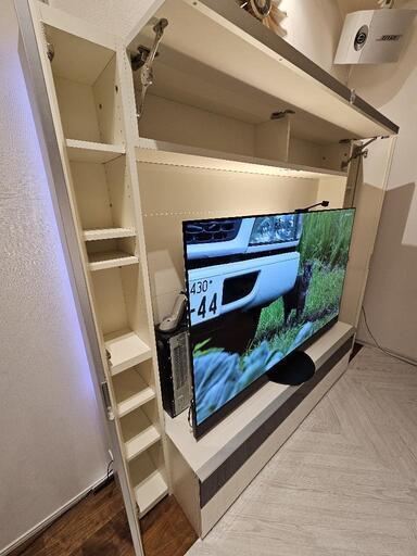 【パモウナ】照明付きテレビボード　ホワイト パモウナ】照明付きテレビボード ホワイト