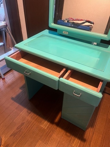 80年代 ドレッサー 机 デスク 緑 グリーン レトロ 昭和 80年代