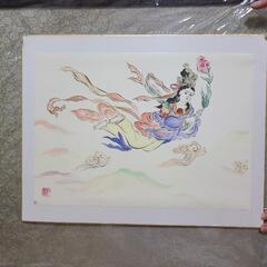 【差し上げます！】大至急【新品】額縁 天女画付(作者不明)書画・日本画・水墨画　額装用の画像
