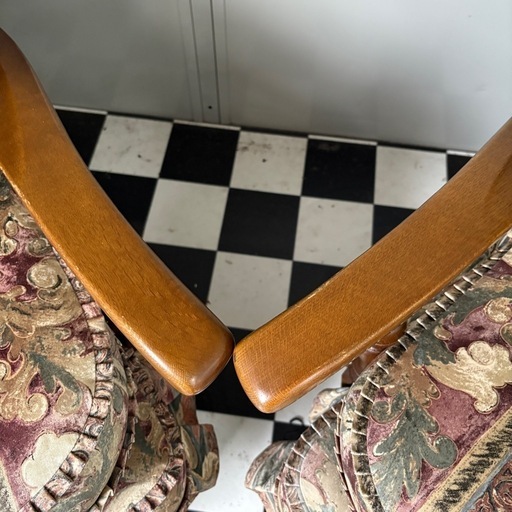 高級家具 二脚セット キツツキ 飛騨産業 穂高 オットマン ボタニカル柄