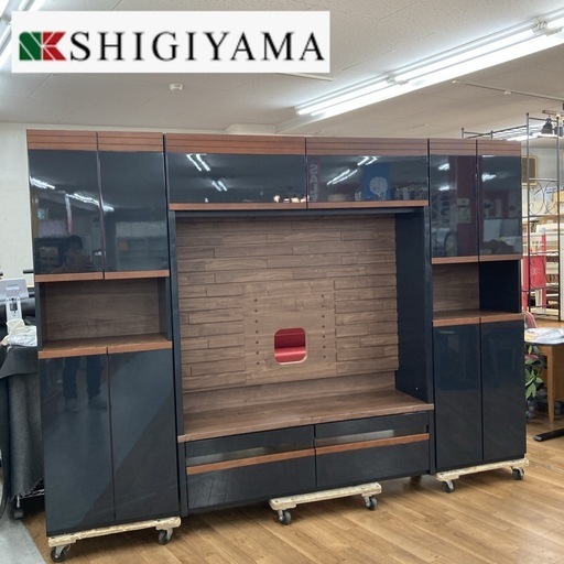 ジモティー限定価格！ S217 ⭐ 高級 シギヤマ家具 壁面テレビボード+サイドキャビネット2点セット 幅140+60+60cm USED 綺麗