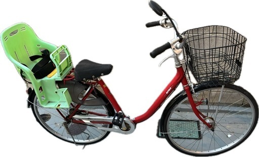 ママチャリ 26インチ ライムグリーン チャイルドシート付き 新潟県 引取 中古27インチママチャリ自転車チャイルドシート付き (taichi