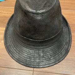 【美品】黒いレザー風フェドーラハットの画像
