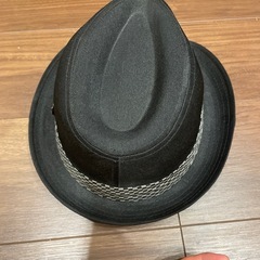 【美品】黒のチェック柄リボン付き中折れハットの画像