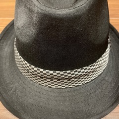 【美品】黒のチェック柄リボン付き中折れハットの画像