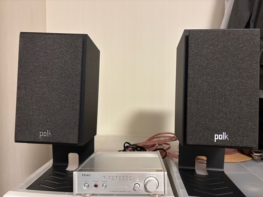 TEAC AI-303、POLK XT15、汎用スタンド、ケーブル、