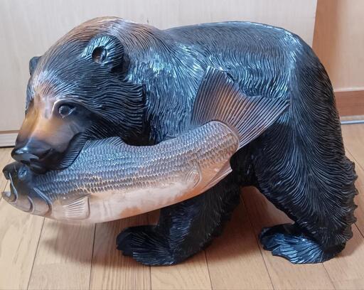 木彫り 熊 鮭 全長約50cm 大型工芸品 (ok) 中央前橋のインテリア