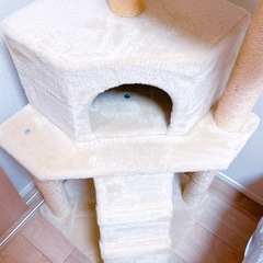 クリーム色 3段式 キャットタワー の画像