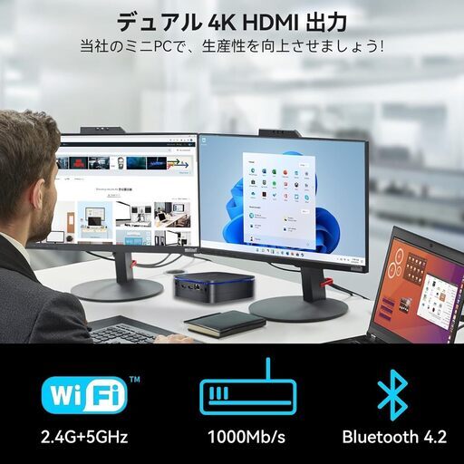 新品 Blackview ミニPC MP60、最新第12世代インテルN150 16GB 512GB M.2 SSD　3.6GHz、Windows11 Pro　WiFi　単体デスクトップ　小型