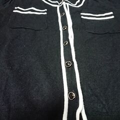 ♠　GU　フロントポケットバイカラーカーディガン(半袖)　ブラック　サイズ: L　レディースの画像