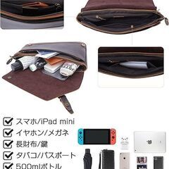 レトロ 台形 ボディバッグ 厚手牛革 ワンショルダーバッグ 横縦2WAY オイルレザー バイク ダークブラウンの画像