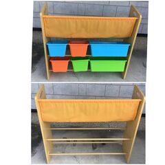 377 収納家具 収納棚 ブックスタンド＆小物収納 ベージュ 高さ80㎝ 横幅 86.5㎝ 奥行26.5㎝の画像