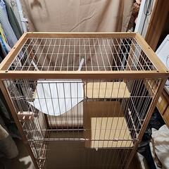 猫ゲージ木製2段ハンモック付き引き出しトレー付きほぼみしようの画像