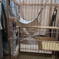 猫ゲージ木製2段ハンモック付き引き出しトレー付きほぼみしようの画像