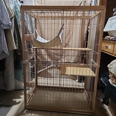 猫ゲージ木製2段ハンモック付き引き出しトレー付きほぼみしようの画像