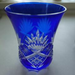 藍かすり　切子グラス2個の画像