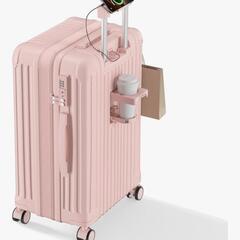 ✨【新品】ピンク／多機能キャリーケース Mサイズ（4〜7泊用）✨