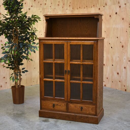 【ヤ取終了9/7】≪zyt2367ジ≫ 英国アンティーク調 ガラス戸キャビネット 幅約90cm 三越家具？ブルージュ？ 本棚/本箱/ヴィンテージ家具/中古家具/宮城県仙台市 70725-08