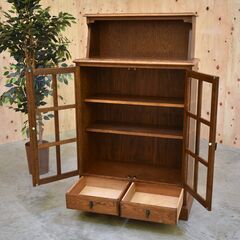 ≪zyt2367ジ≫ 英国アンティーク調 ガラス戸キャビネット 幅約90cm 三越家具？ブルージュ？ 本棚/本箱/ヴィンテージ家具/中古家具/宮城県仙台市 70725-08の画像
