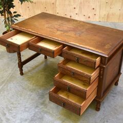 ≪zyt2369ジ≫ 三越家具/ブルージュ 書斎机/片袖机 鍵無し 英国アンティーク調/デスク/カントリーハウス/ヴィンテージ家具/中古家具/宮城県仙台市 70726-01の画像