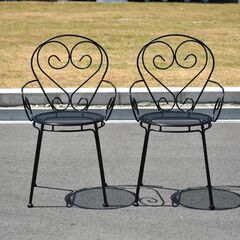 ≪zyt2370ジ限≫ 美品 ガーデンテーブル・ガーデンチェア セット ブラック/黒 アイアン/ガーデンファニチャー/ガーデニング/おしゃれ/テラス/ベランダ/プールサイド/中古家具/宮城県仙台市 70731-05の画像