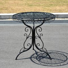 ≪zyt2370ジ限≫ 美品 ガーデンテーブル・ガーデンチェア セット ブラック/黒 アイアン/ガーデンファニチャー/ガーデニング/おしゃれ/テラス/ベランダ/プールサイド/中古家具/宮城県仙台市 70731-05の画像