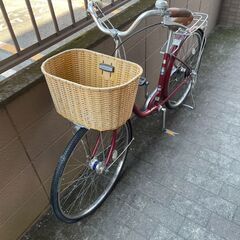 リサイクルショップどりーむ荒田店　No414 自転車　シティサイクル　２６インチ　キレイな赤♪　ギア内装三段切り替え付き♪　LEDオートライト付き♪　状態良好♪の画像