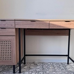 【美品】LOWYA ラタン調コンソールデスク 幅85cm【送料無料】 LOWYA デスク 収納付き おしゃれ 幅85cm ラタン調 ラタン風 木製