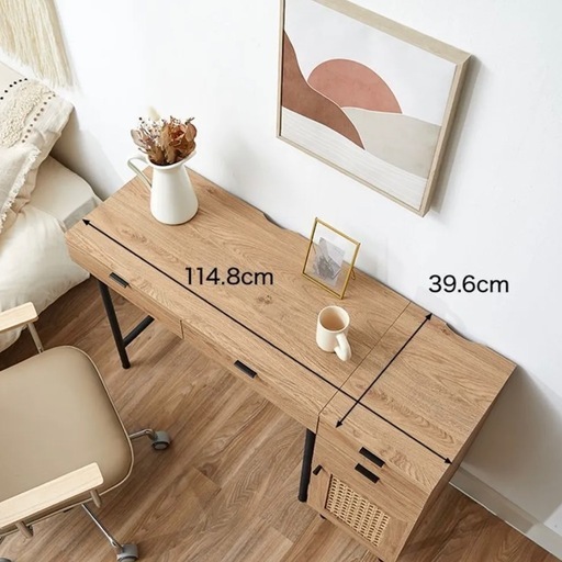 【美品】LOWYA ラタン調コンソールデスク 幅85cm【送料無料】 LOWYA デスク 収納付き おしゃれ 幅85cm ラタン調 ラタン風 木製