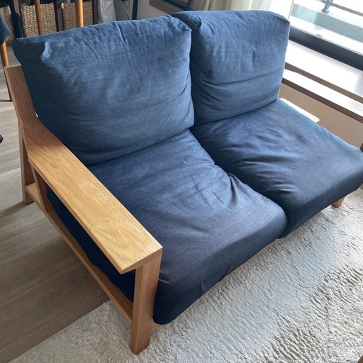 【無印良品】ネイビー 布クッション 木製フレームソファ