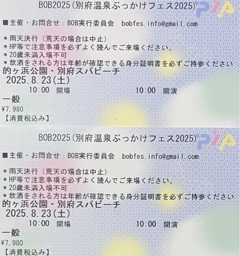 （お早めに！）別府温泉ぶっかけフェス【BOB2025】チケット2枚