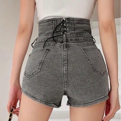 ハイウエストデニムショートパンツ グレー Sサイズの画像