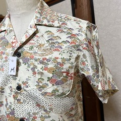 アロハシャツ、着物リメイク、花柄模様、M寸！の画像