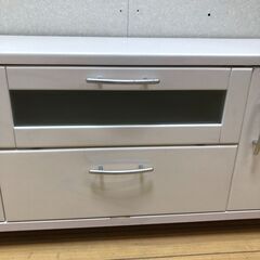 テレビ台 ローボード 白 キャスター付き AVボード 幅120cm前後 引き出し収納 ガラス扉 AVラック 収納家具 シンプルモダン 250803-3の画像