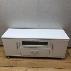テレビ台 ローボード 白 キャスター付き AVボード 幅120cm前後 引き出し収納 ガラス扉 AVラック 収納家具 シンプルモダン 250803-3の画像
