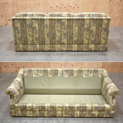 ≪zyt2377ジ≫ カリモク domani/ドマーニ 3人掛けソファ 布張り 花柄